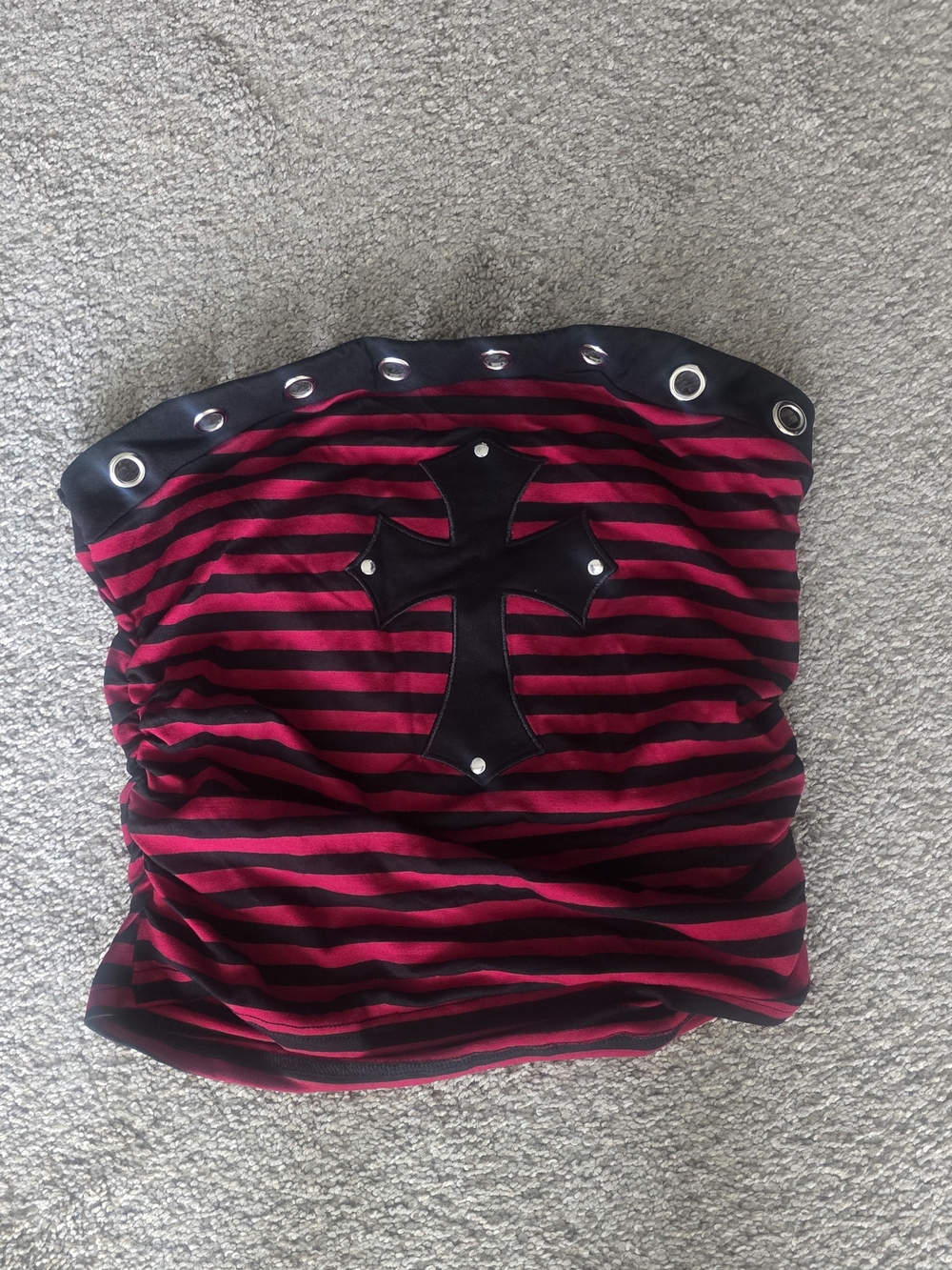 Striped Pink and Black Tube Top with Cross Detail